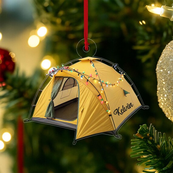 Personalized Custom Name Camping Tent Christmas Acrylic Ornament Print