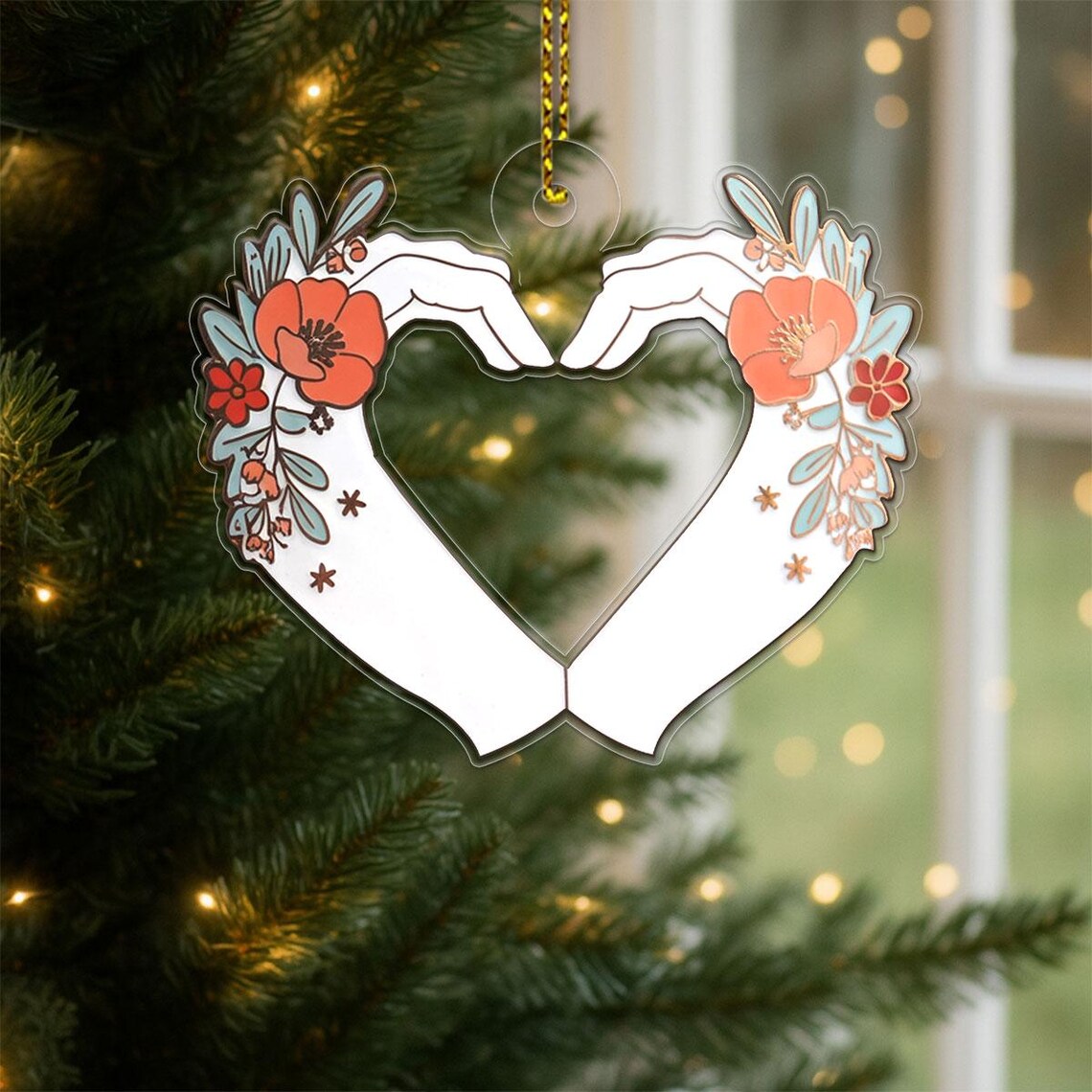 Floral Heart Hands Ornament Print Romantic Valentine Keepsake Poppy Design