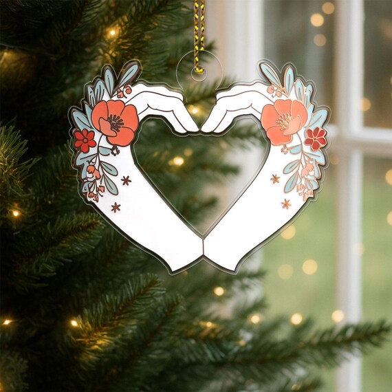 Floral Heart Hands Ornament Print Romantic Valentine Keepsake Poppy Design