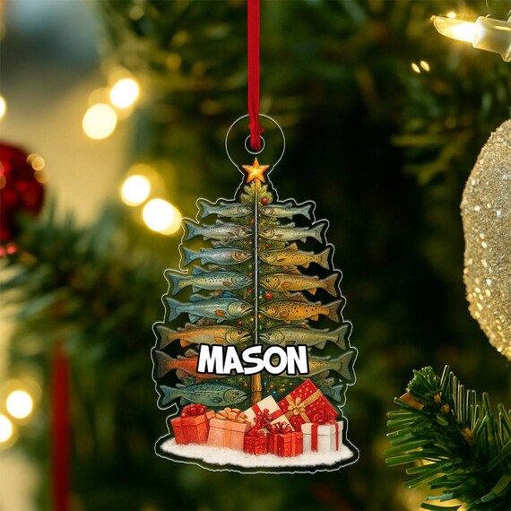 Custom Name Fishing Christmas Tree Ornament Personalized Wall Art