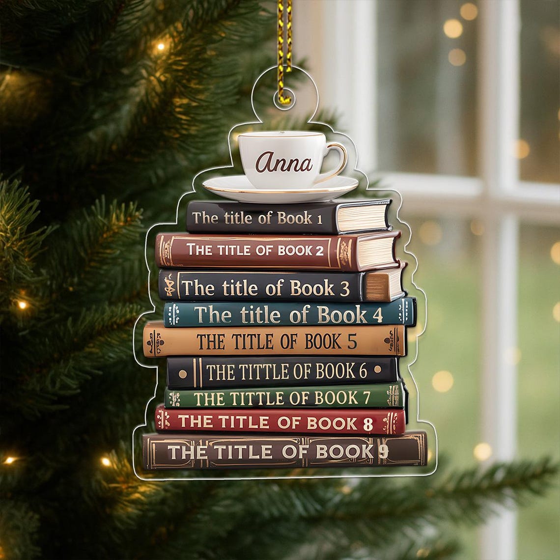 Anna Book Stack Teacup Custom Bookworm Coffee Lover Gift Wall Art