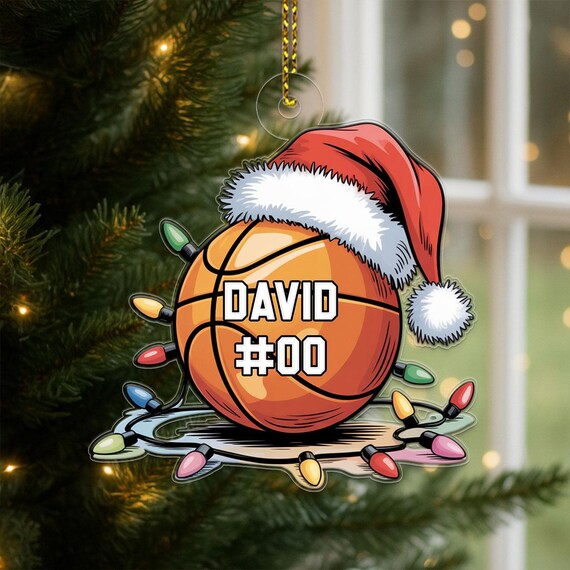 Custom Basketball Santa Hat Lights Number 00 Ornament Art Poster