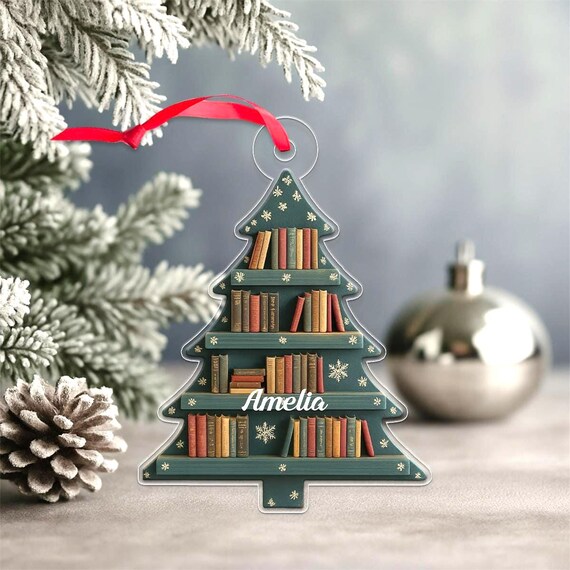Custom Name Book Tree Ornament Reader Gift Personalized Wall Art