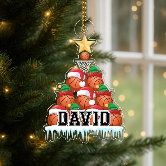 Personalized Basketball Christmas Tree Ornament With Name Gift Print