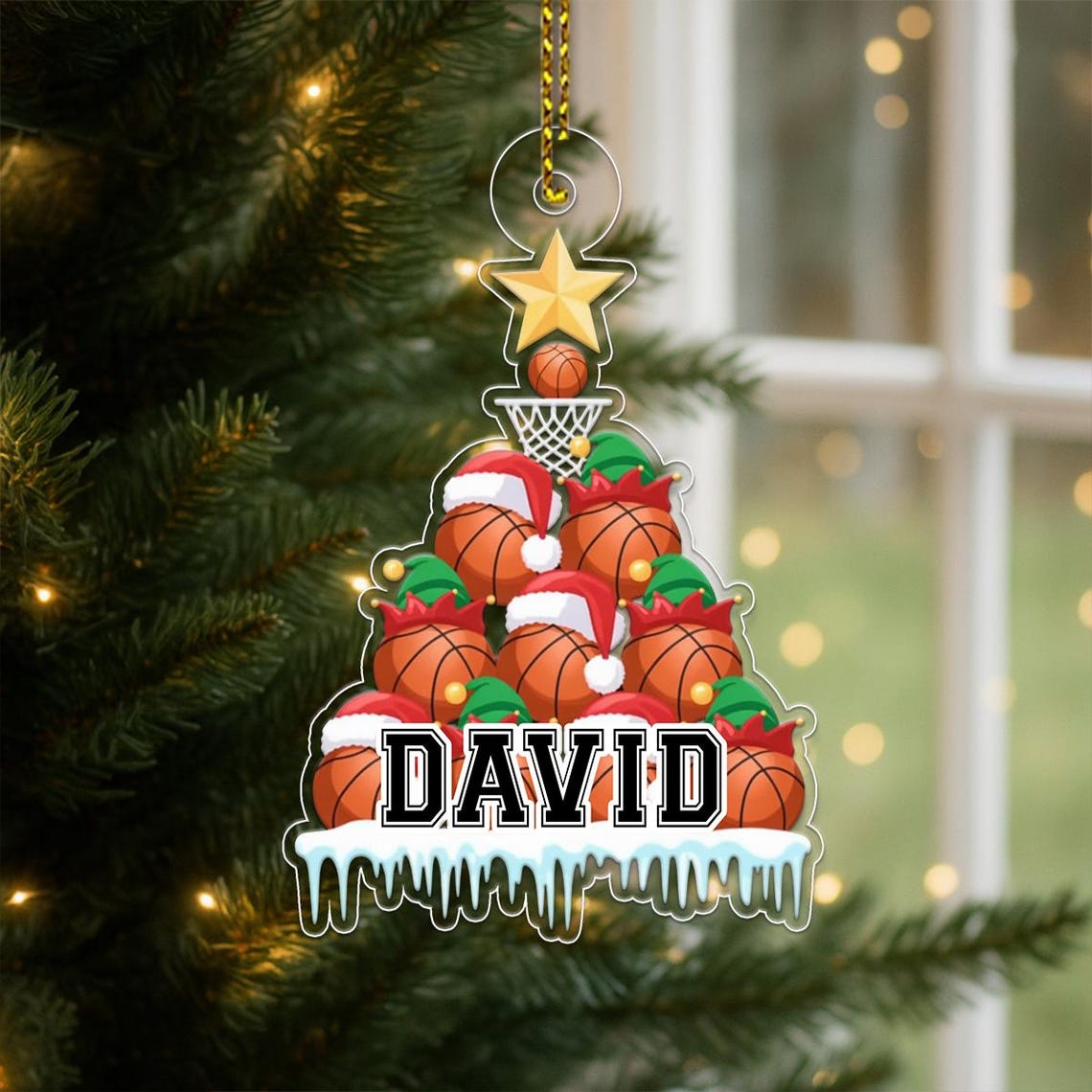 Personalized Basketball Christmas Tree Ornament With Name Gift Print