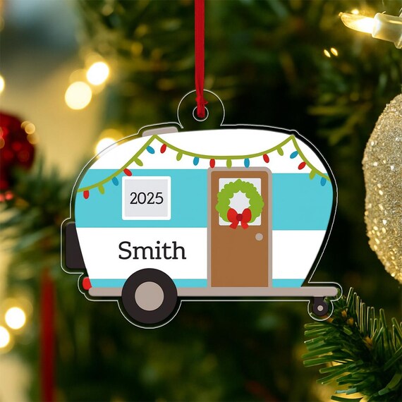 Vintage Camper Trailer Christmas Ornament With Name Art Poster