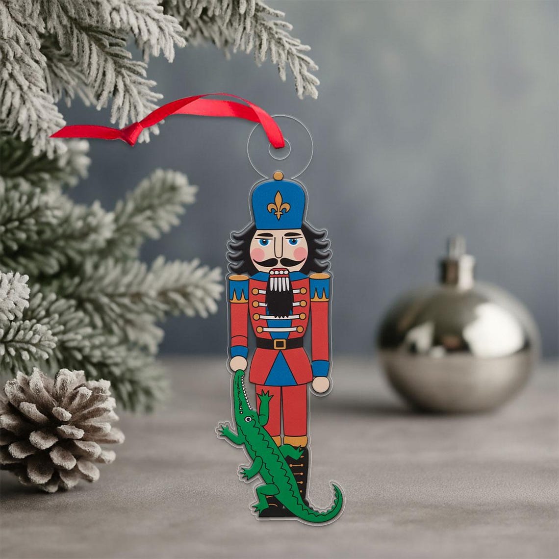 Nutcracker Soldier Green Alligator Funny Christmas Ornament Poster