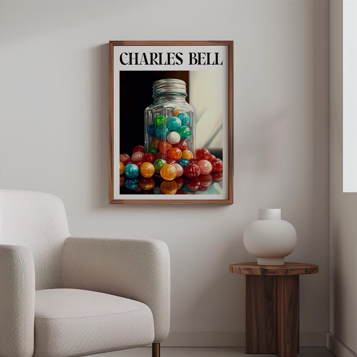 Charles Bell Inspired Candy Jar Blue Red Gumballs Black Pop Art Poster - Image 2
