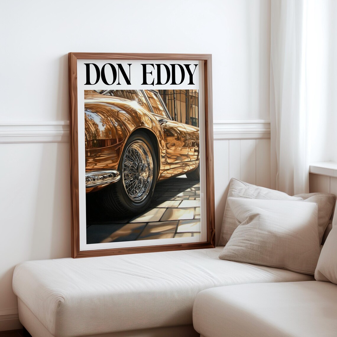 Don Eddy Style Gold Classic Car Rear Wheel Cobblestone Street Poster