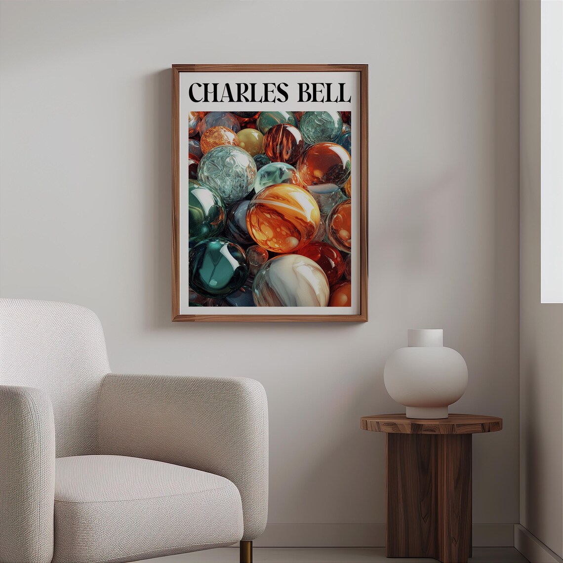 Charles Bell Giant Glossy Marbles Macro Teal Amber Photorealism Poster - Image 2