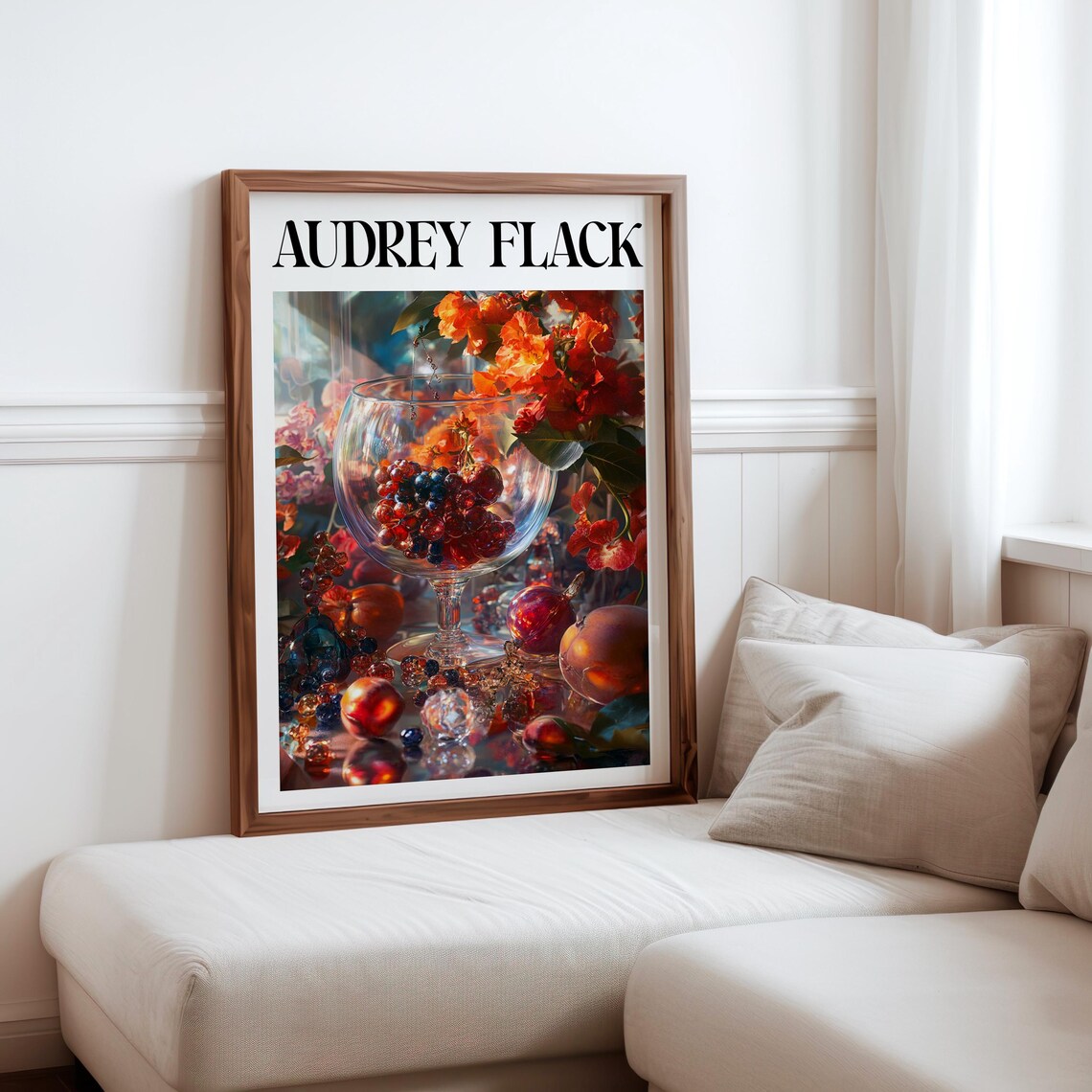 Audrey Flack Brandy Snifter Grapes Peaches Dark Glow Still Life Print