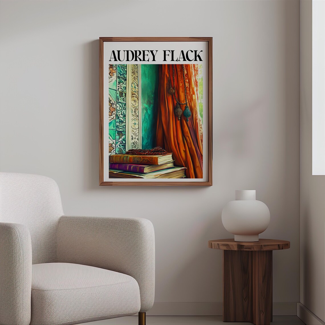 Audrey Flack Antique Books Beaded Necklaces Curtain Still Life Poster - Image 2
