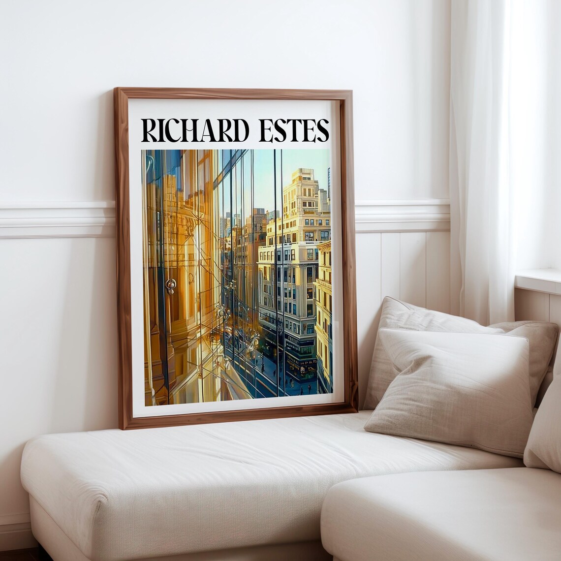 Richard Estes Golden Glass Facade Building Reflections Urban Poster
