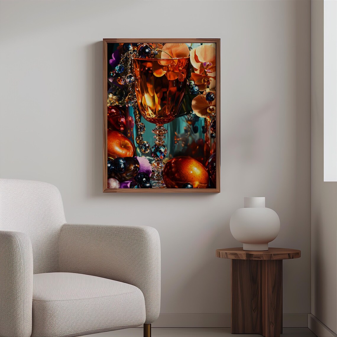 Amber Goblet with Orchids and Plums Jewel Still Life Poster Art - Image 2