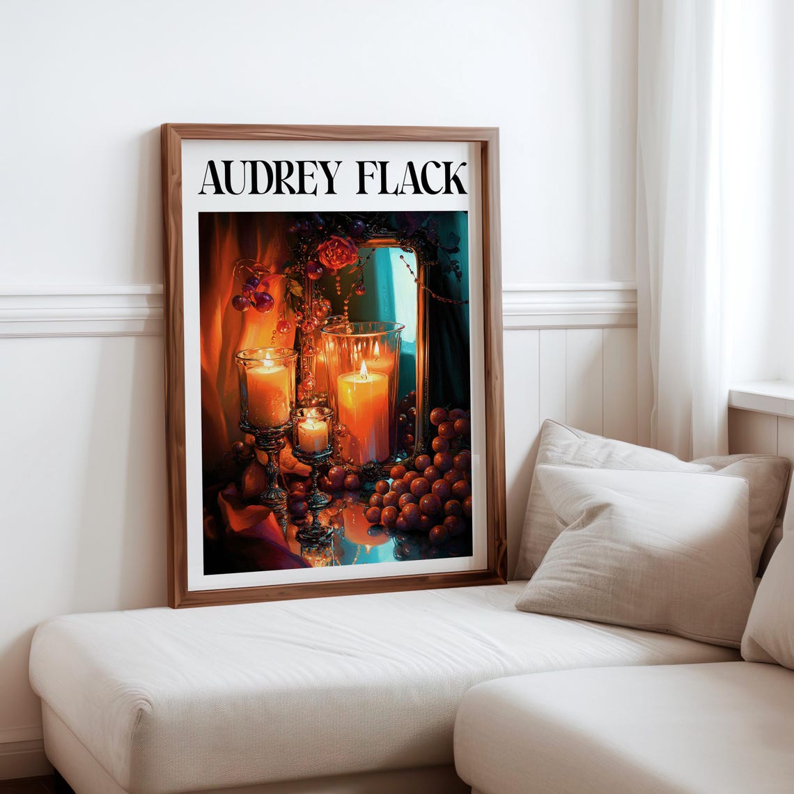 Audrey Flack Three Candles Grapes Mirror Glow Still Life Poster