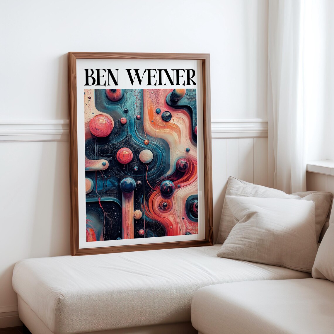 Ben Weiner Inspired Cosmic Teal Coral Spheres Abstract Fluid Art Print