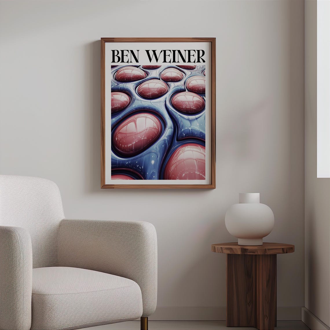 Ben Weiner Inspired Glossy Pink Domes Blue Fluid Abstract Art Print - Image 2
