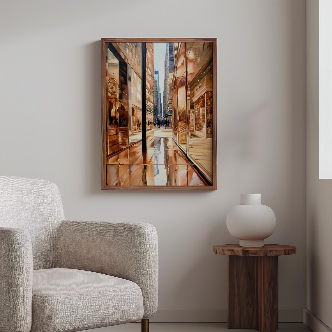 Photorealistic Copper Skyscraper Facade Shopping Street Crowd Poster - Image 2