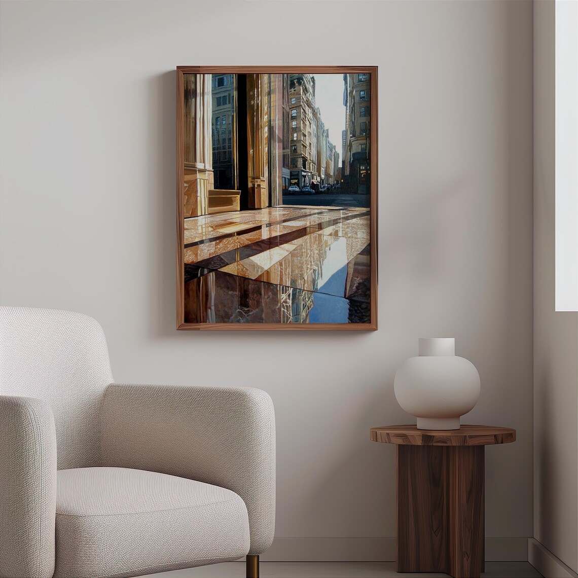 Photorealistic Marble Lobby Floor Mirroring Brownstone Street Poster - Image 2