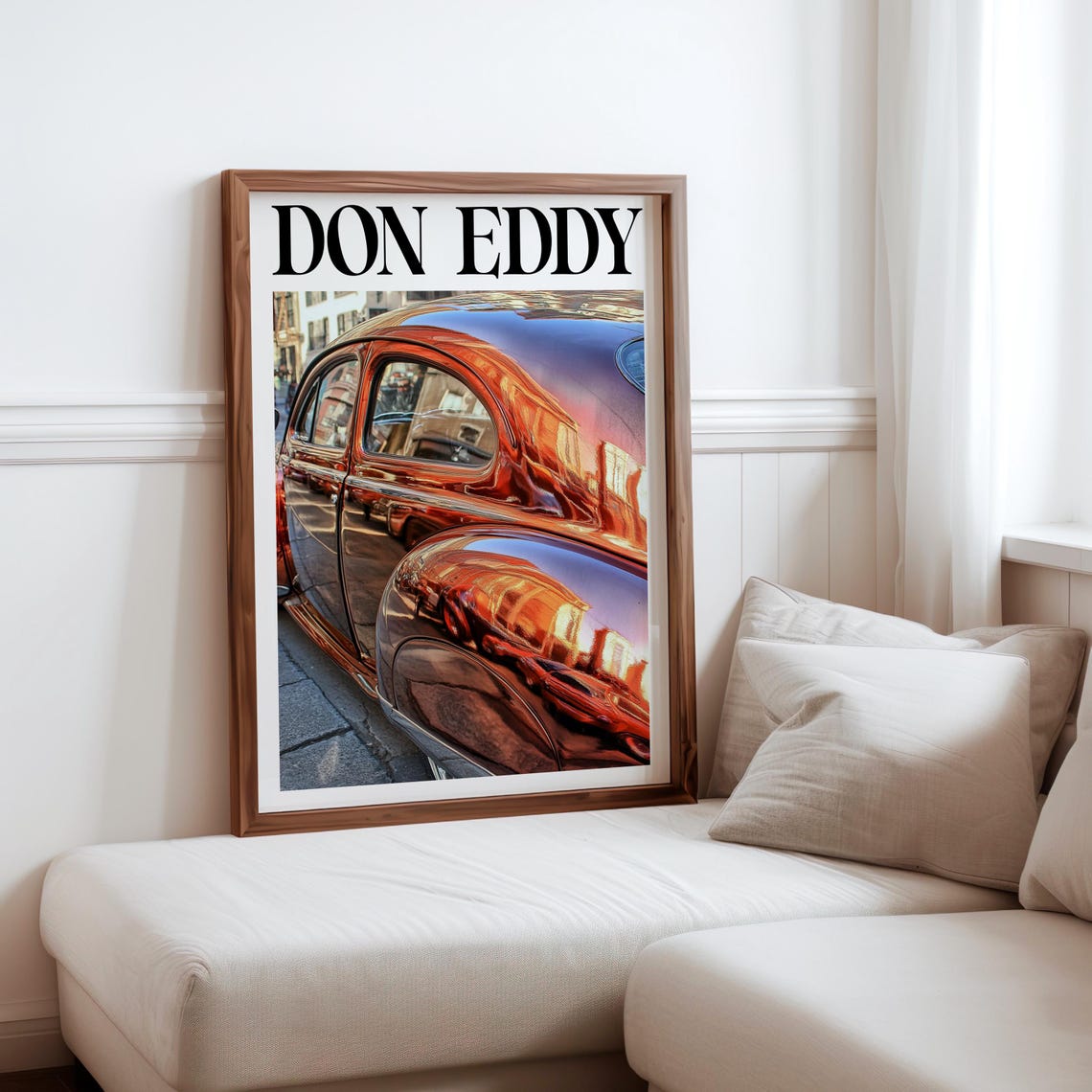 Don Eddy Style Red Classic Car Side Fender City Reflection Poster