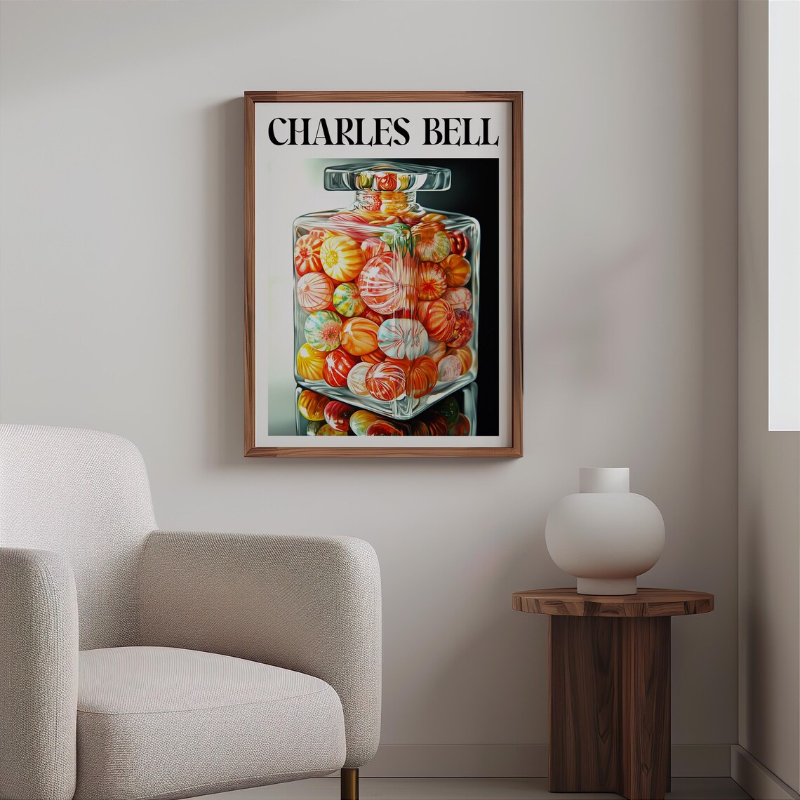 Charles Bell Square Glass Bottle Gumball Candies Photorealism Poster - Image 2