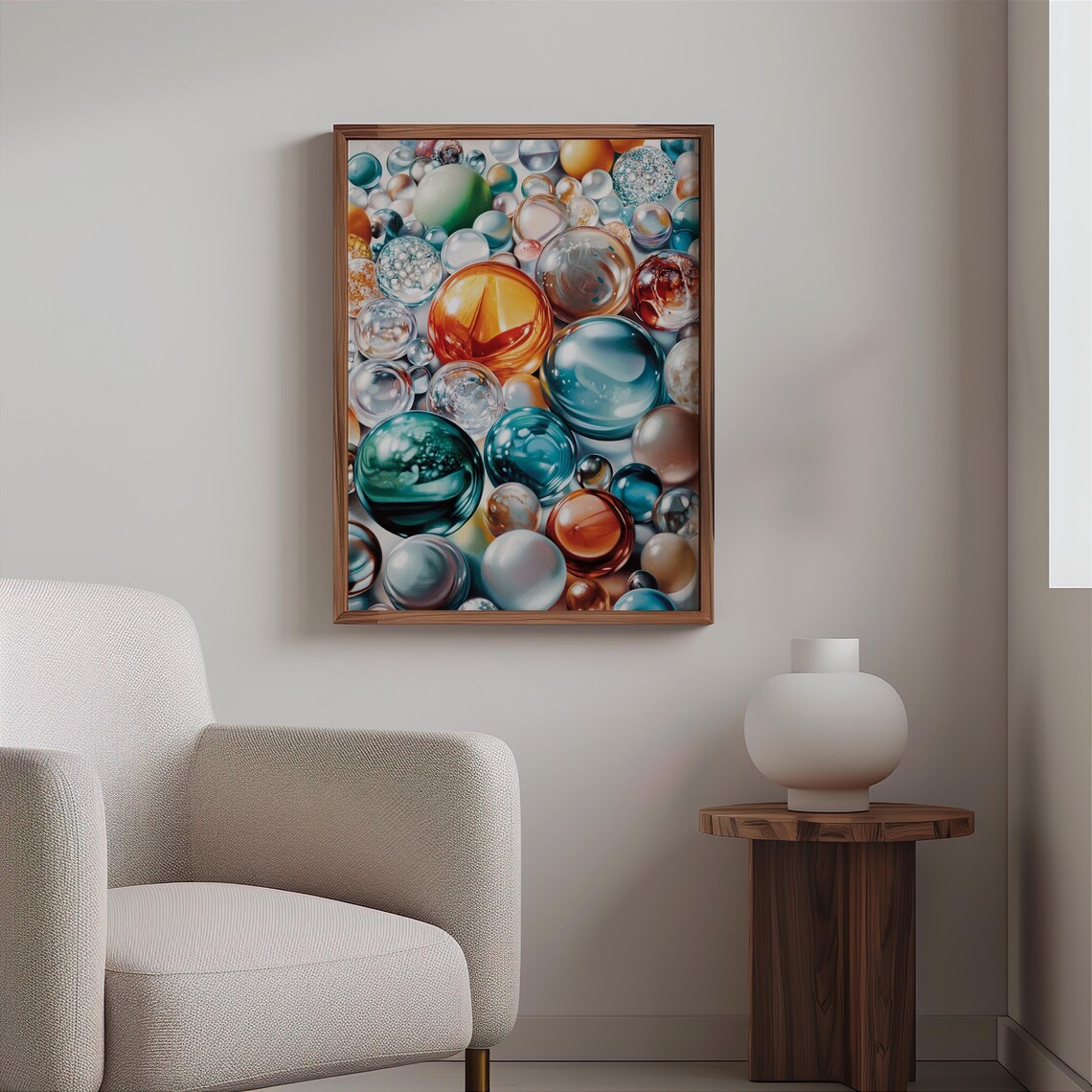 Teal Amber Clear Glass Marbles Dense Shimmering Photorealism Poster - Image 2