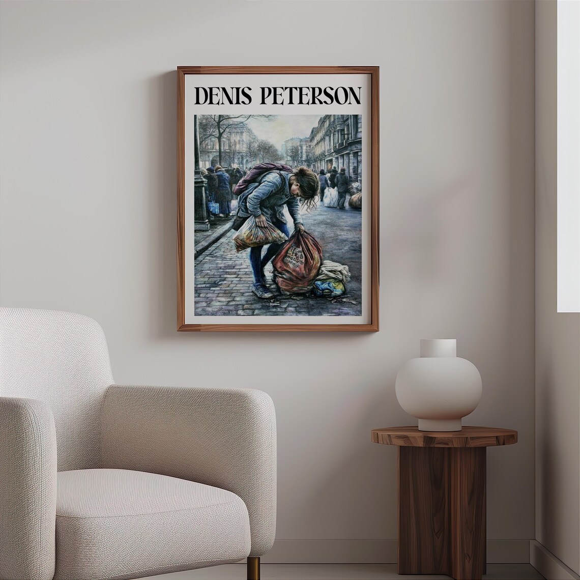 Denis Peterson Woman With Bags Cobblestone Street Scene Art Poster - Image 2