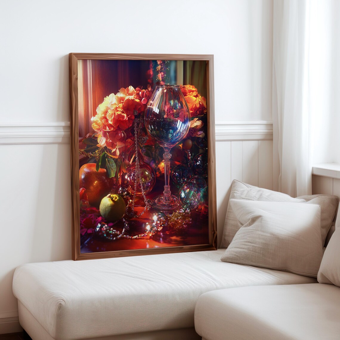 Wine Glass Orange Blossoms Apples Glowing Red Photorealism Poster