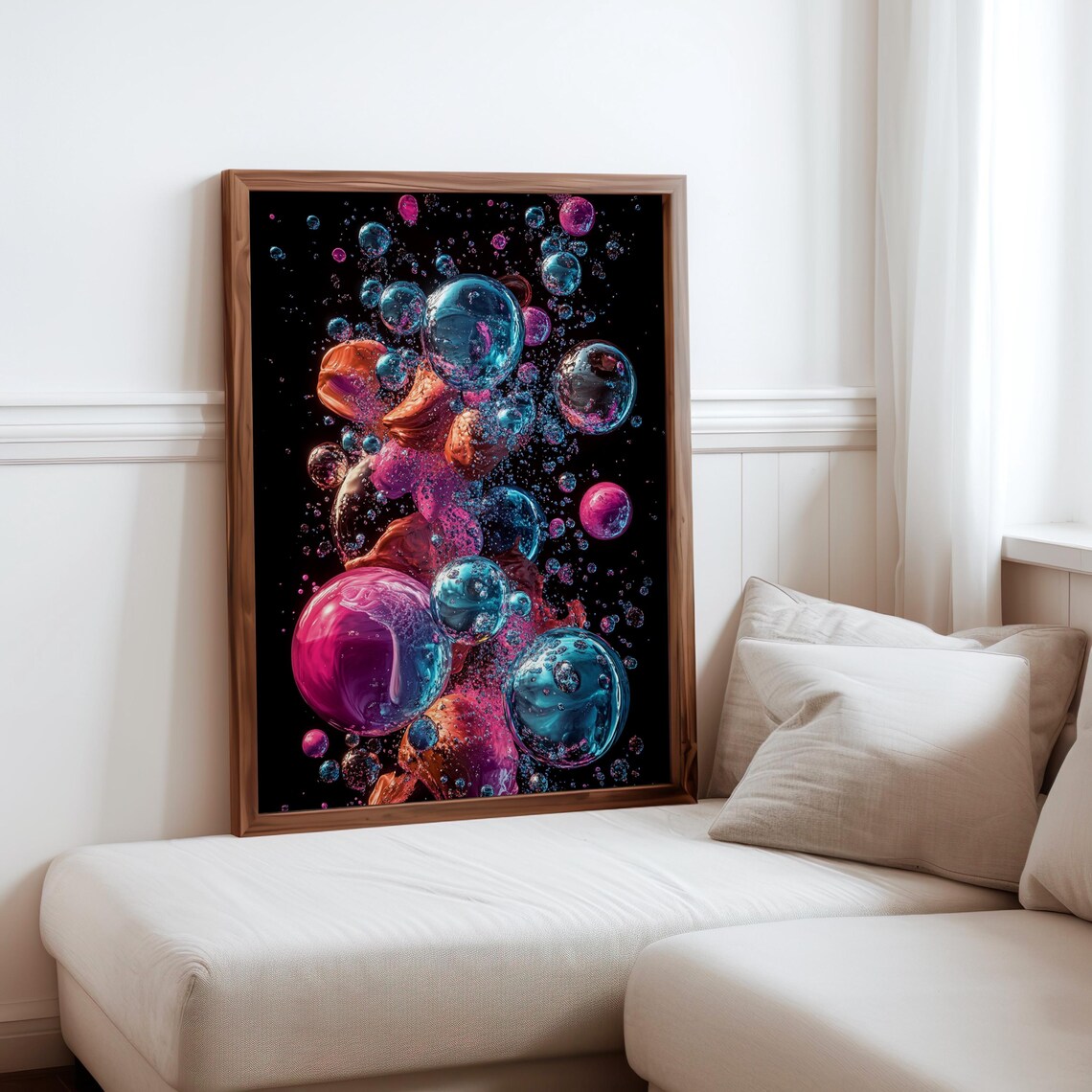 Colorful Glass Bubbles Black Background Photorealistic Art Poster