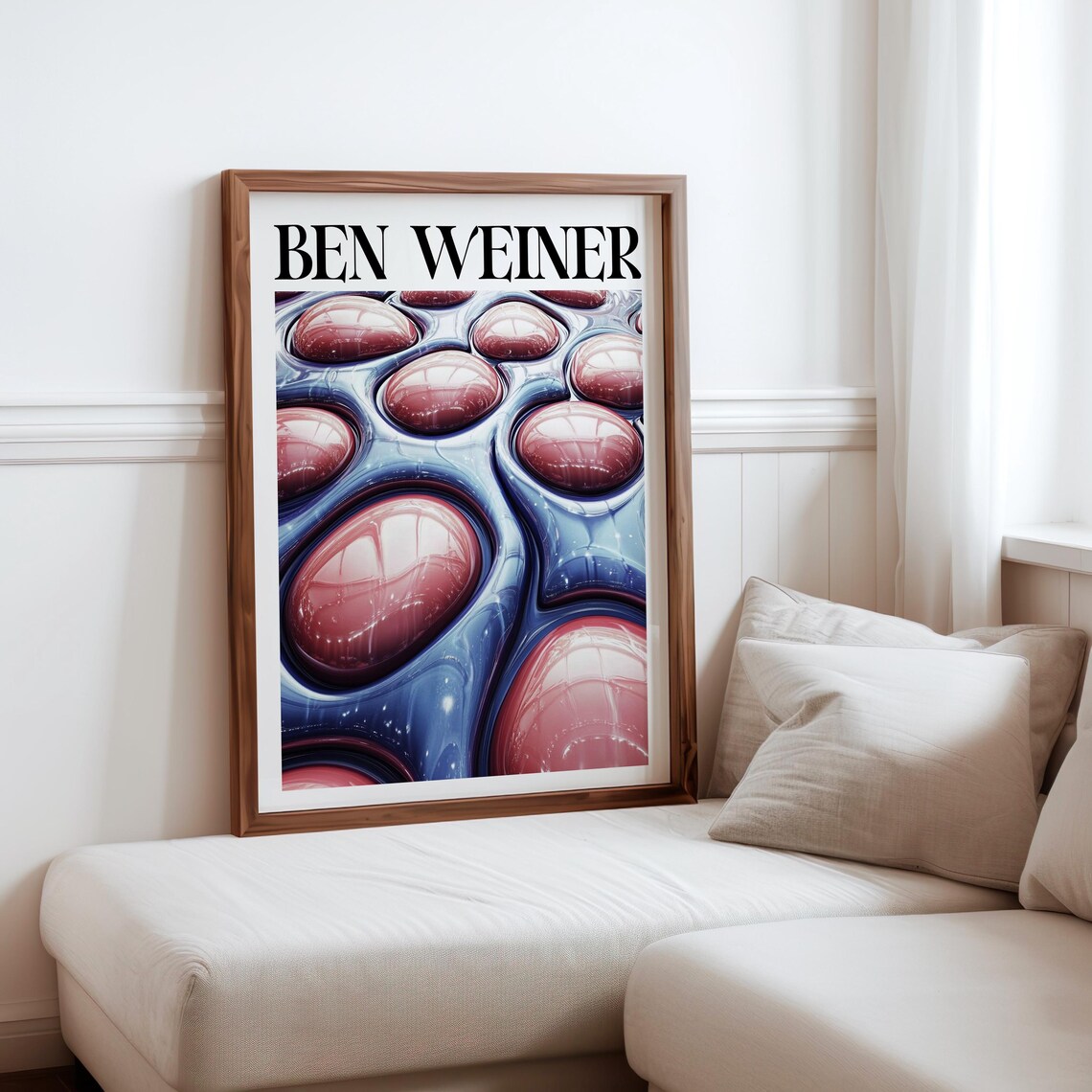 Ben Weiner Inspired Glossy Pink Domes Blue Fluid Abstract Art Print