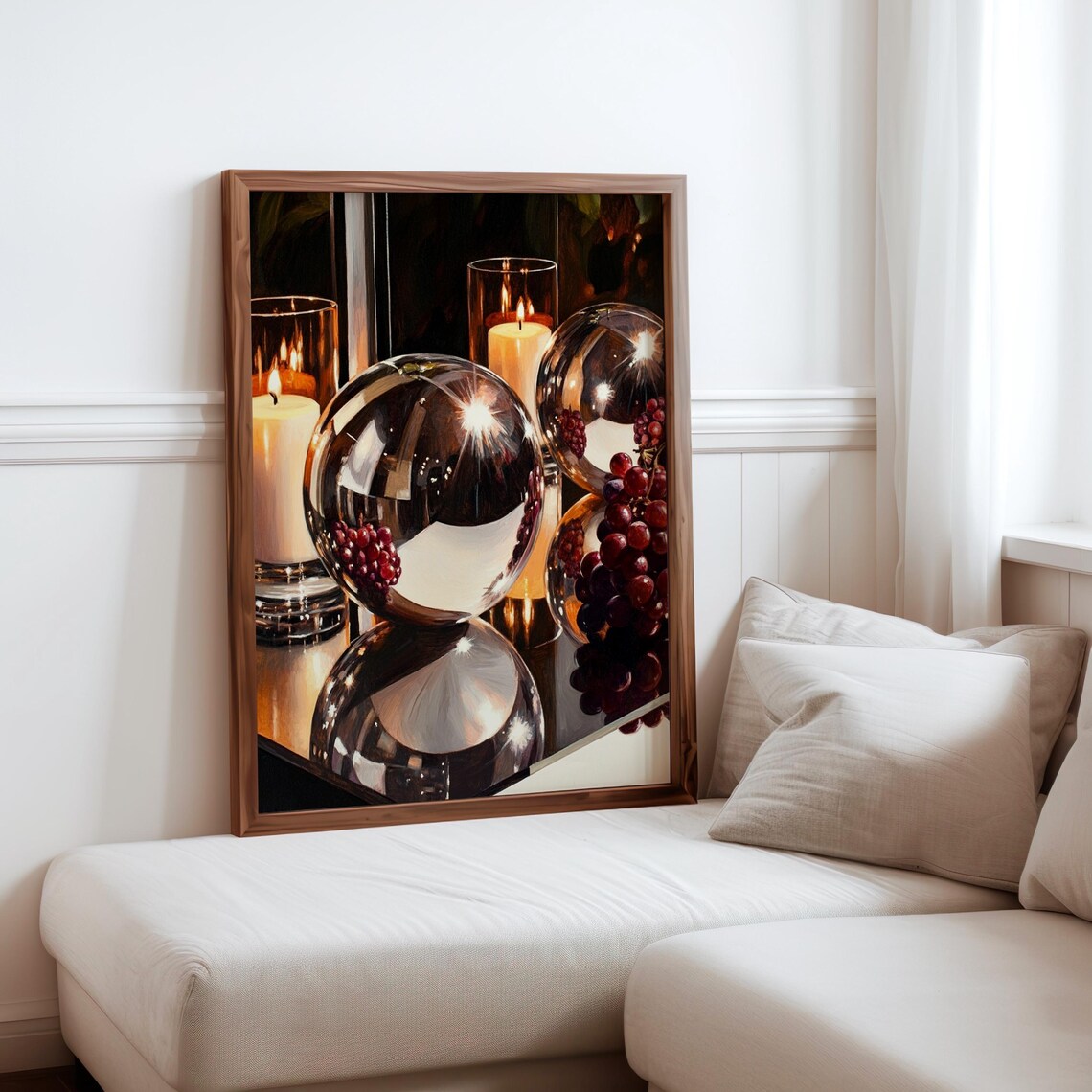 Crystal Gazing Balls Grapes Candlelight Still Life Photorealism Print