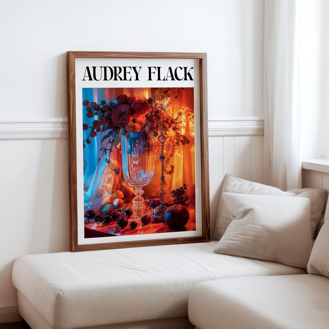 Audrey Flack Blue Vase Roses Grapes Dramatic Light Still Life Print