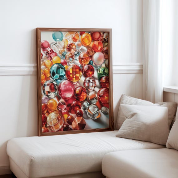 Charles Bell Inspired Photorealism Poster Vintage Gumball Print Colourful Retro Sweetshop Hyper Realistic Candy Machine 1980s