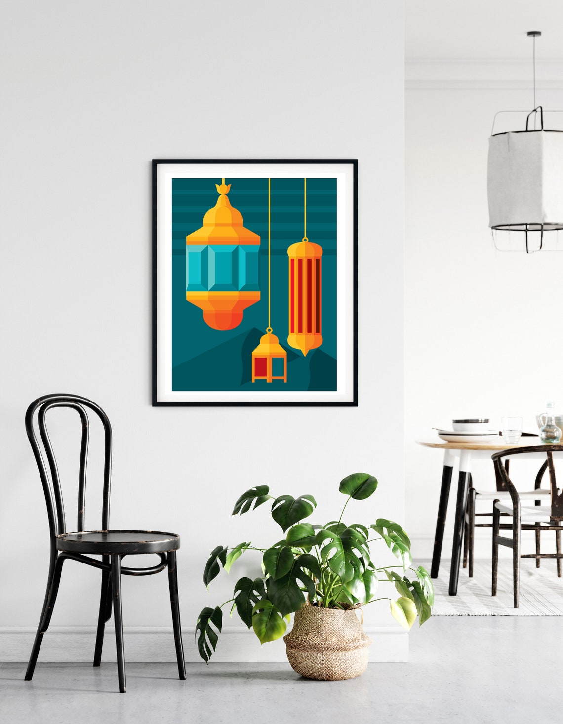 Marrakech Moroccan Lanterns Geometric Teal Boho Wall Poster Art - Image 2