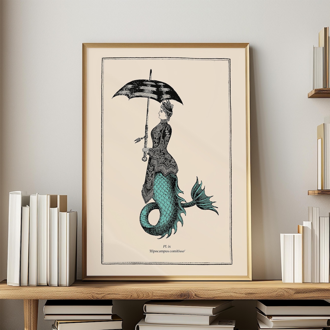Vintage Surreal Seahorse Gothic Art Print