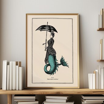 Vintage Surreal Seahorse Gothic Art Print