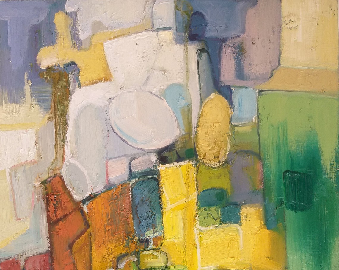 Geometric Color Block Yellow Green Abstract Modern Art Print