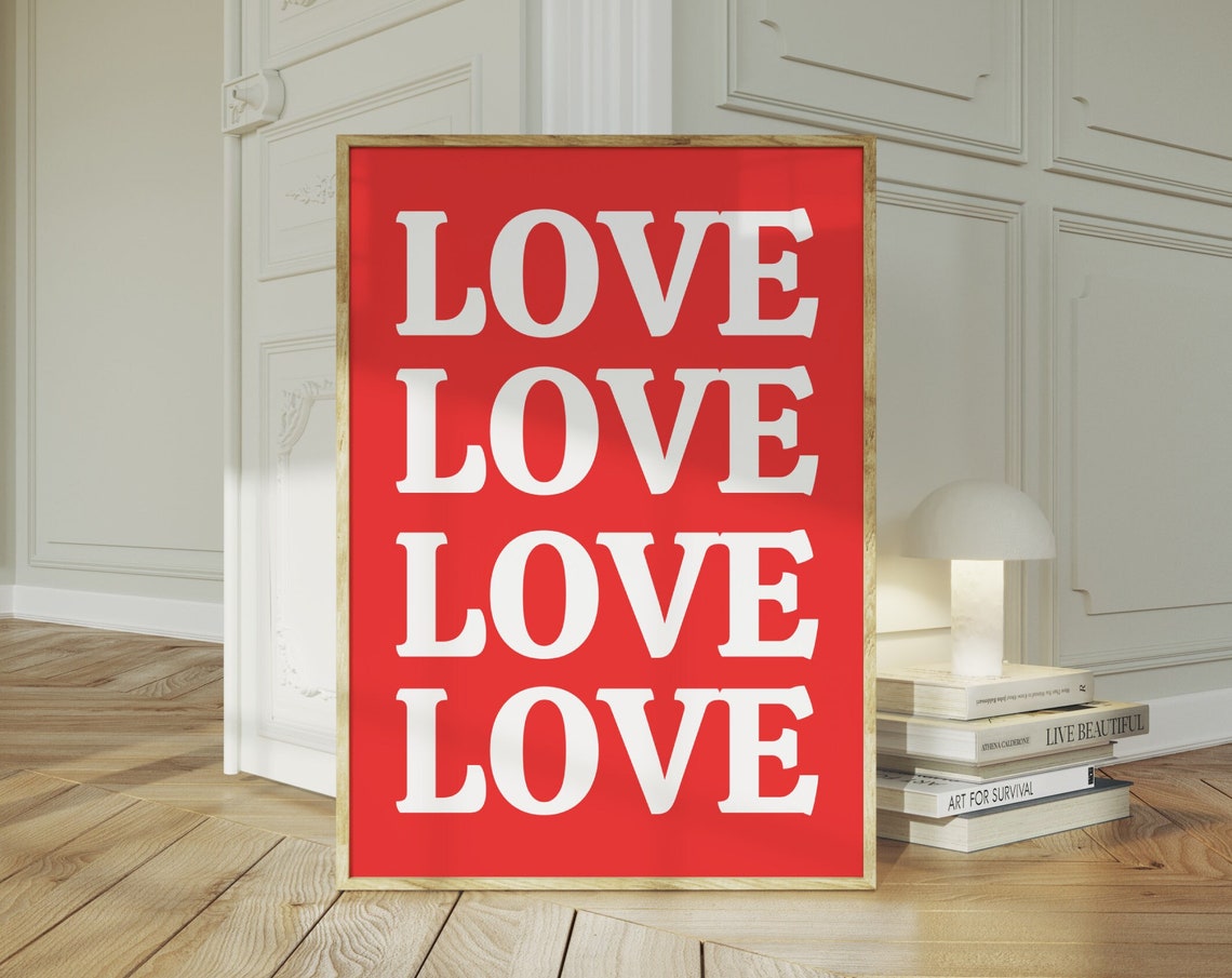Bold Red Love Typography Repeating Lettering Valentine Wall Poster