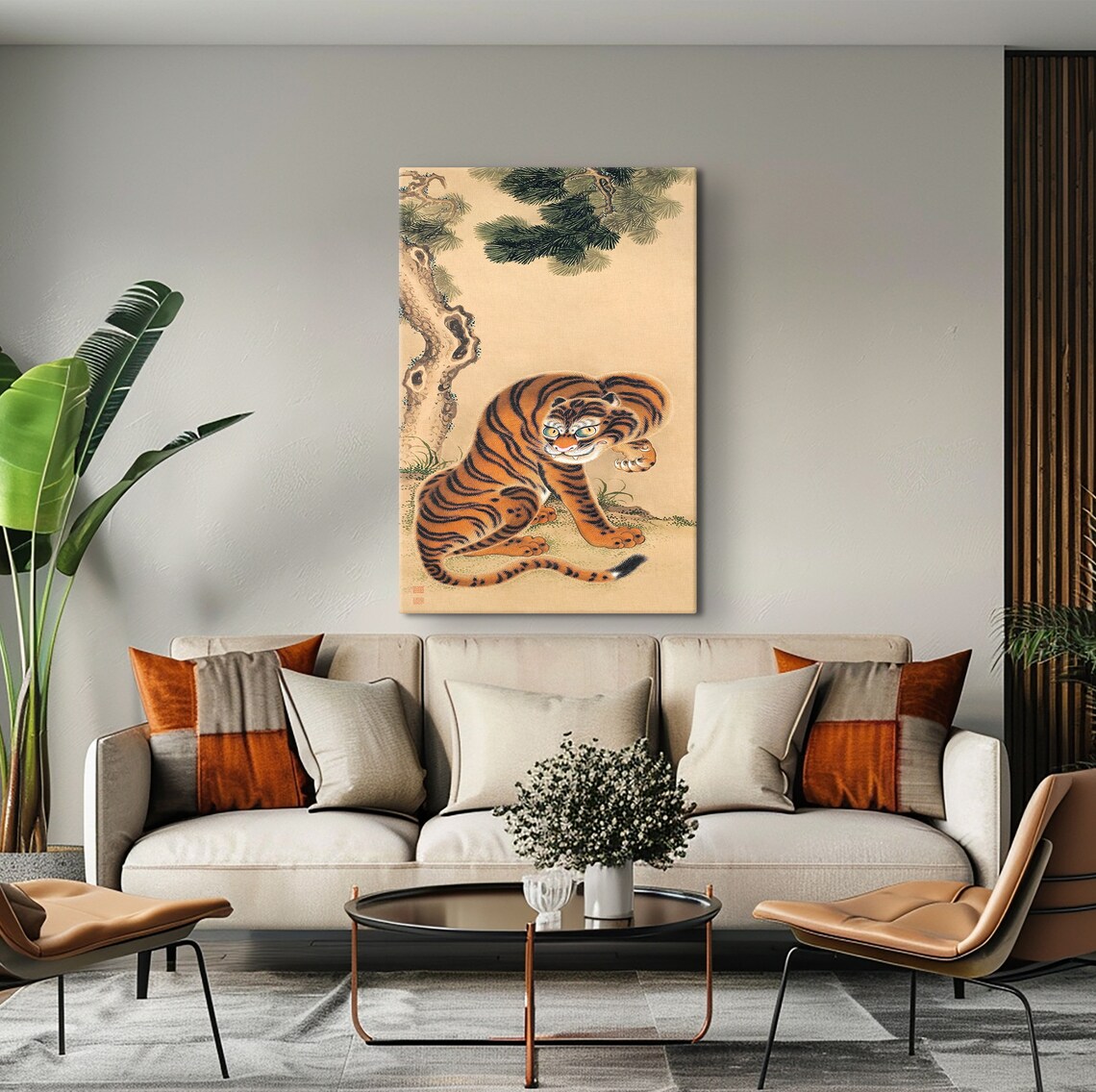 Japanese Tiger Cleaning Paw Beneath Pine Tree Vintage Style Poster - Image 5