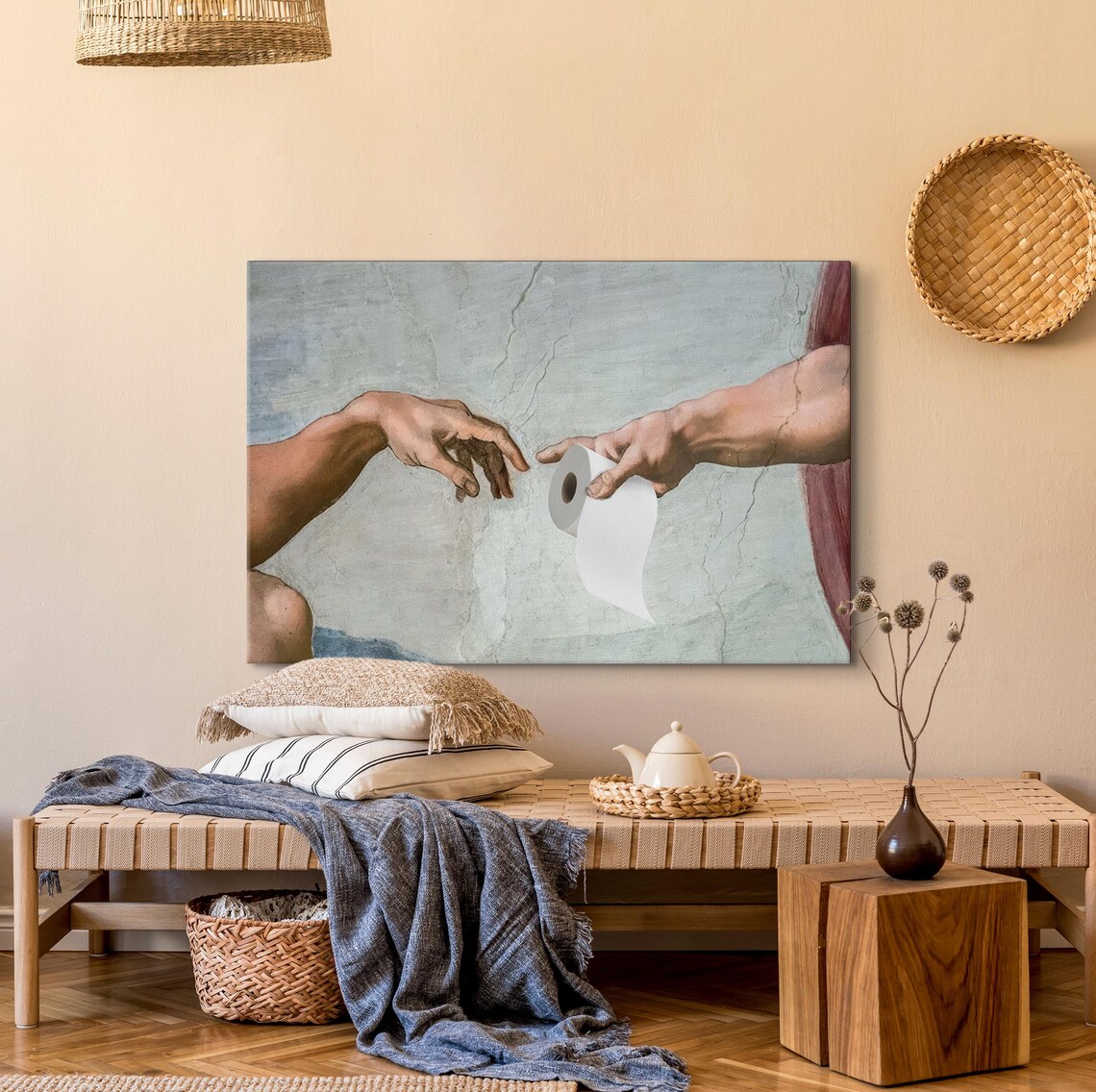 Michelangelo Creation Of Adam Funny Toilet Paper Bathroom Poster - Image 3