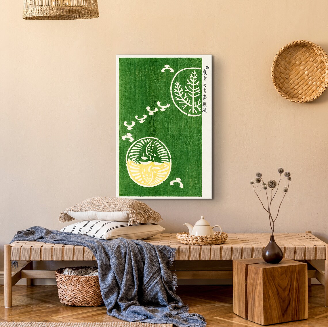 Yatsuo No Tsubaki Camellia Crests Green Japanese Woodblock Poster - Image 3