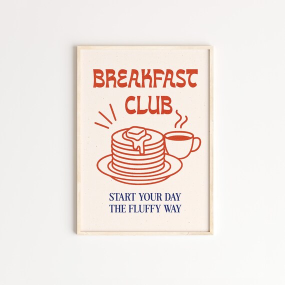 Breakfast Club Pancake Stack and Coffee Cup Retro Kitchen Poster
