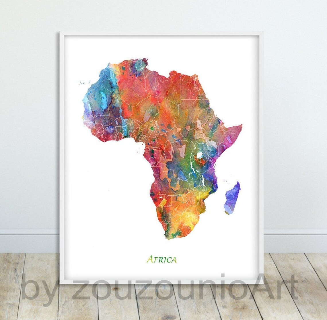 Africa Map Watercolor Poster, Travel Wall Art