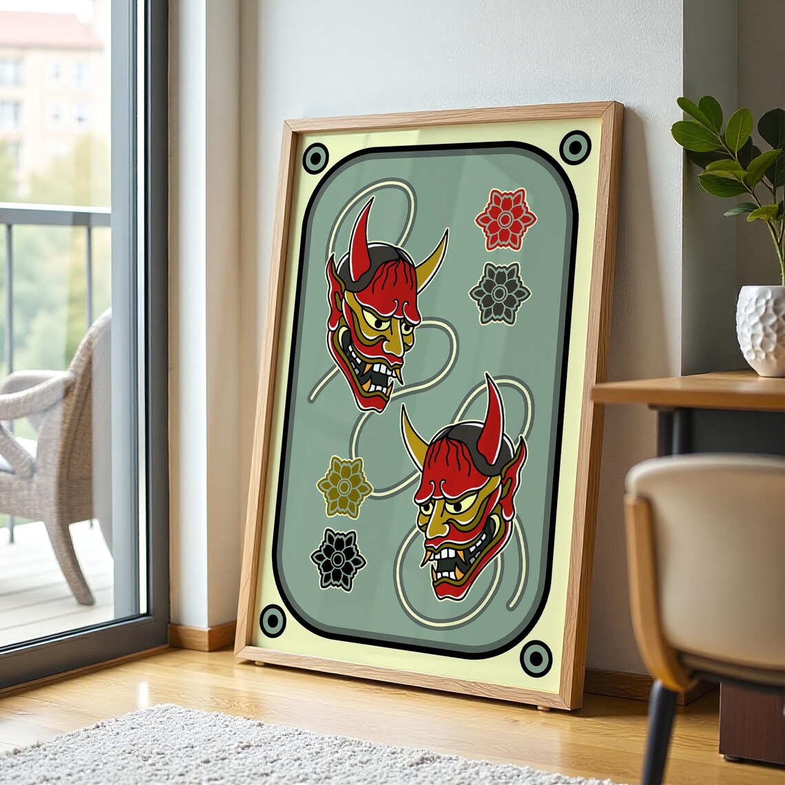 Traditional Japanese Hannya Art Print, Tattoo Flash - Image 4