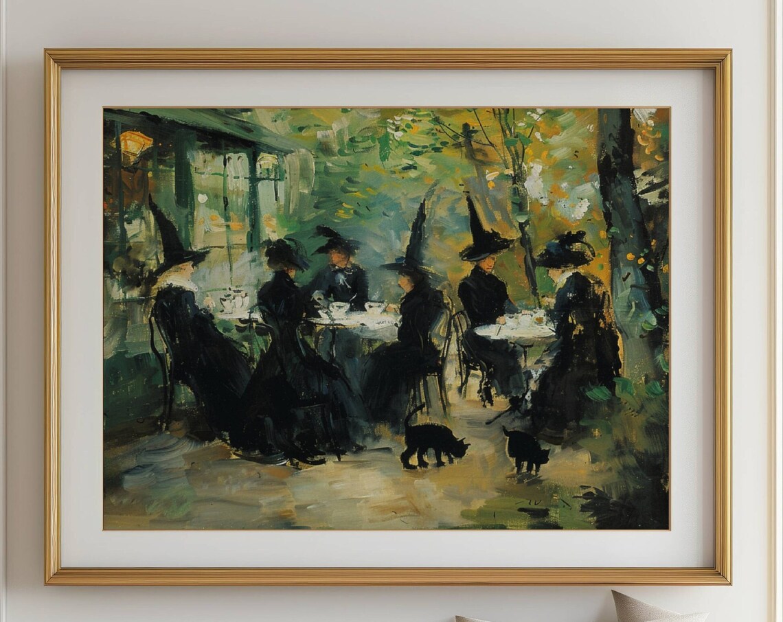 Witch Cafe, Witchy Impressionist Halloween Art Print