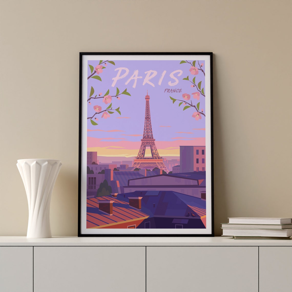 Paris Eiffel Tower France Cherry Blossom Sunset Rooftops Poster - Image 4