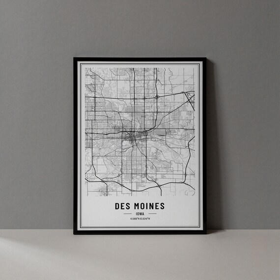 Des Moines Iowa City Map Minimalist Street Line Art Wall Poster