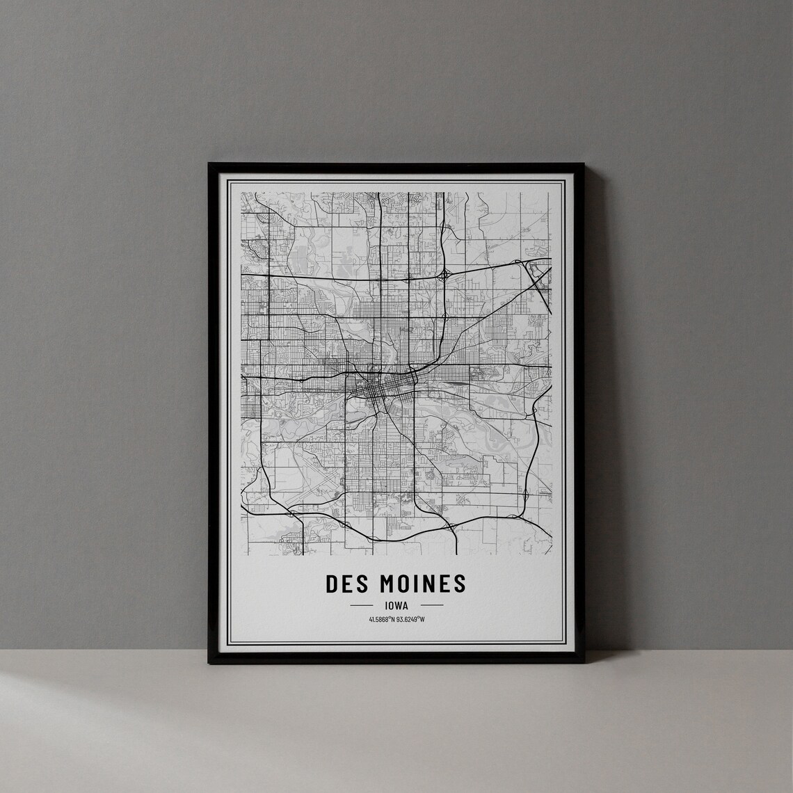 Des Moines Iowa City Map Minimalist Street Line Art Wall Poster