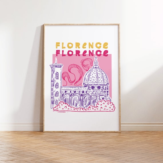 Florence Illustration Art Print Gallery Wall Art Dorm Wall Art Office Wall Art Colorful Travel Illustration Wanderlust Poster