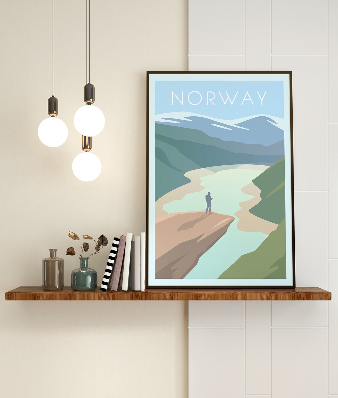 Norway Fjord Cliff Hiker Mountain Lake Adventure Landscape Poster - Image 3